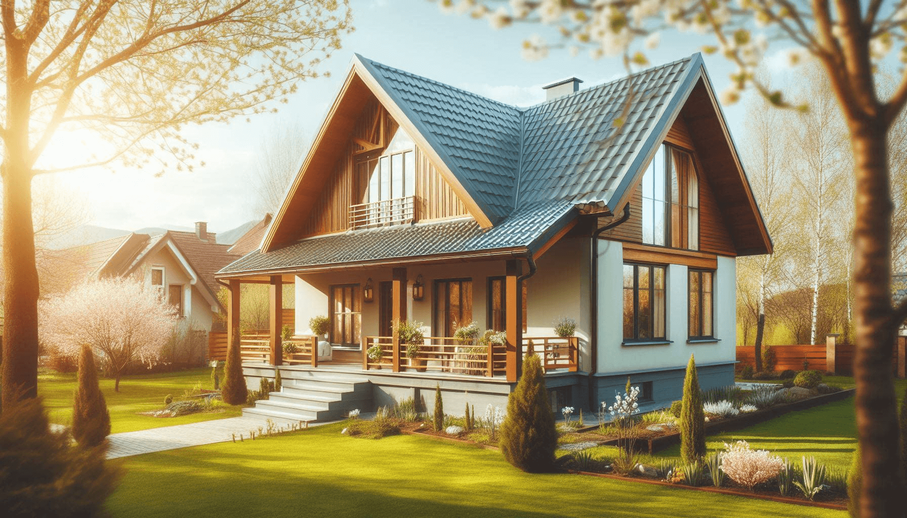 house in spring with metal roof